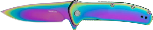 Kershaw Outcome, Folding Knife, Assisted Opening, 2.8" Drop Point, 8Cr13MoV Blade, 6.7" Overall Length, Frame Lock, Rainbow PVD Finish