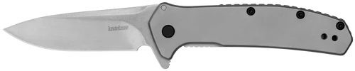 Kershaw Outcome, Folding Knife, Flipper Assisted Opening, Plain Edge, 8Cr13MoV, Stonewashed Finish, Stainless Steel Handle, 2.8" Blade, 6.7" Overall Length, Includes Deep Carry Pocket Clip