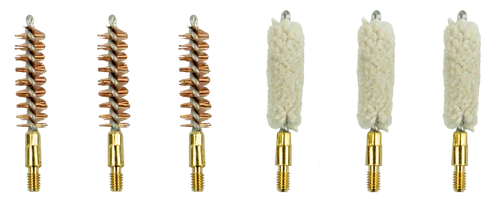 Kleen-Bore Bore Cleaner Brush and Mop Set, Standard #8-32 Thread, Fits 9mm/.357/380 ACP, 6 Piece - 3 Bronze Bristle Brushes, 3 Cotton Bore Mops