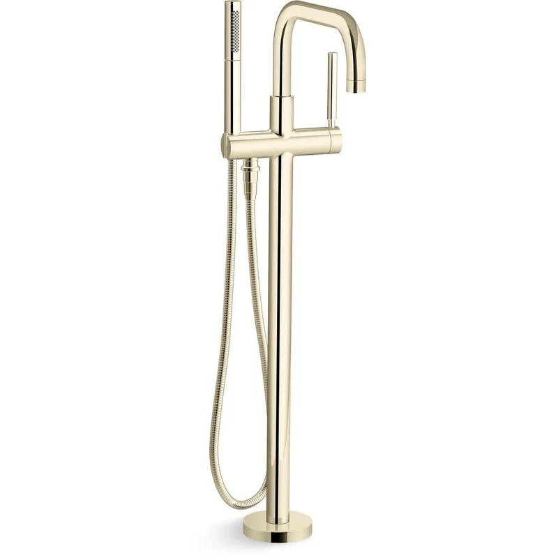KOHLER Purist Single Handle Floor Mount Tub Filler with Hand Shower in Vibrant French Gold | Ferguson