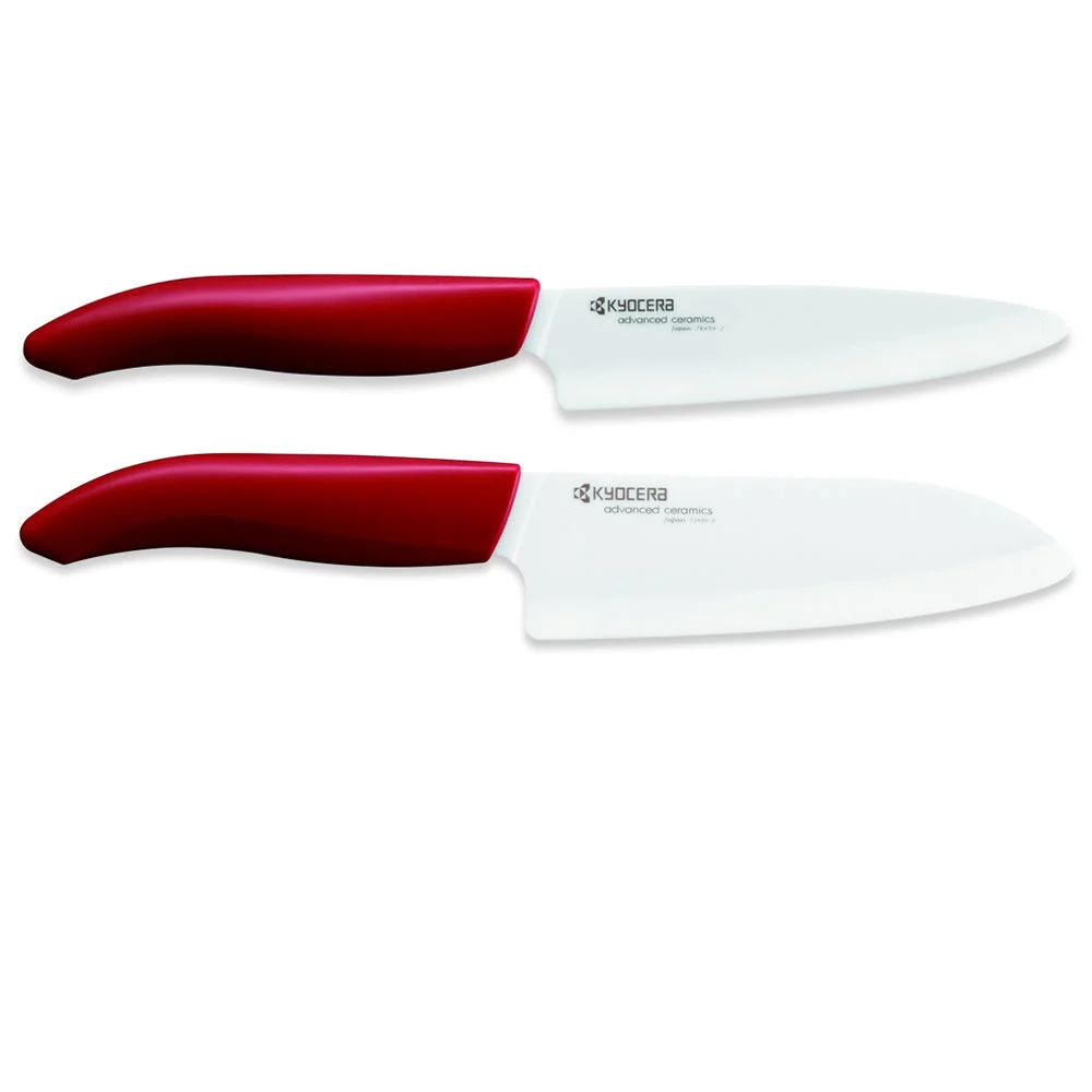 Kyocera Revolution 5.5″ Santoku and 4.5″ Utility Knife Set, Red Handle