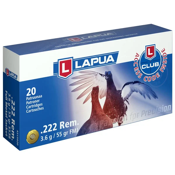 LAPUA 222 REM 55GR FMJ 20RD