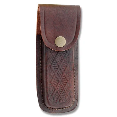 Leather Sheath Fits Folding Knives Up To 5" Closed - Brown Scrolled PM2031165