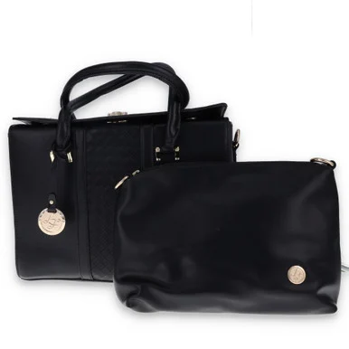 Leda's Fashions Woven Black Purse with Clutch LPP6225BLK