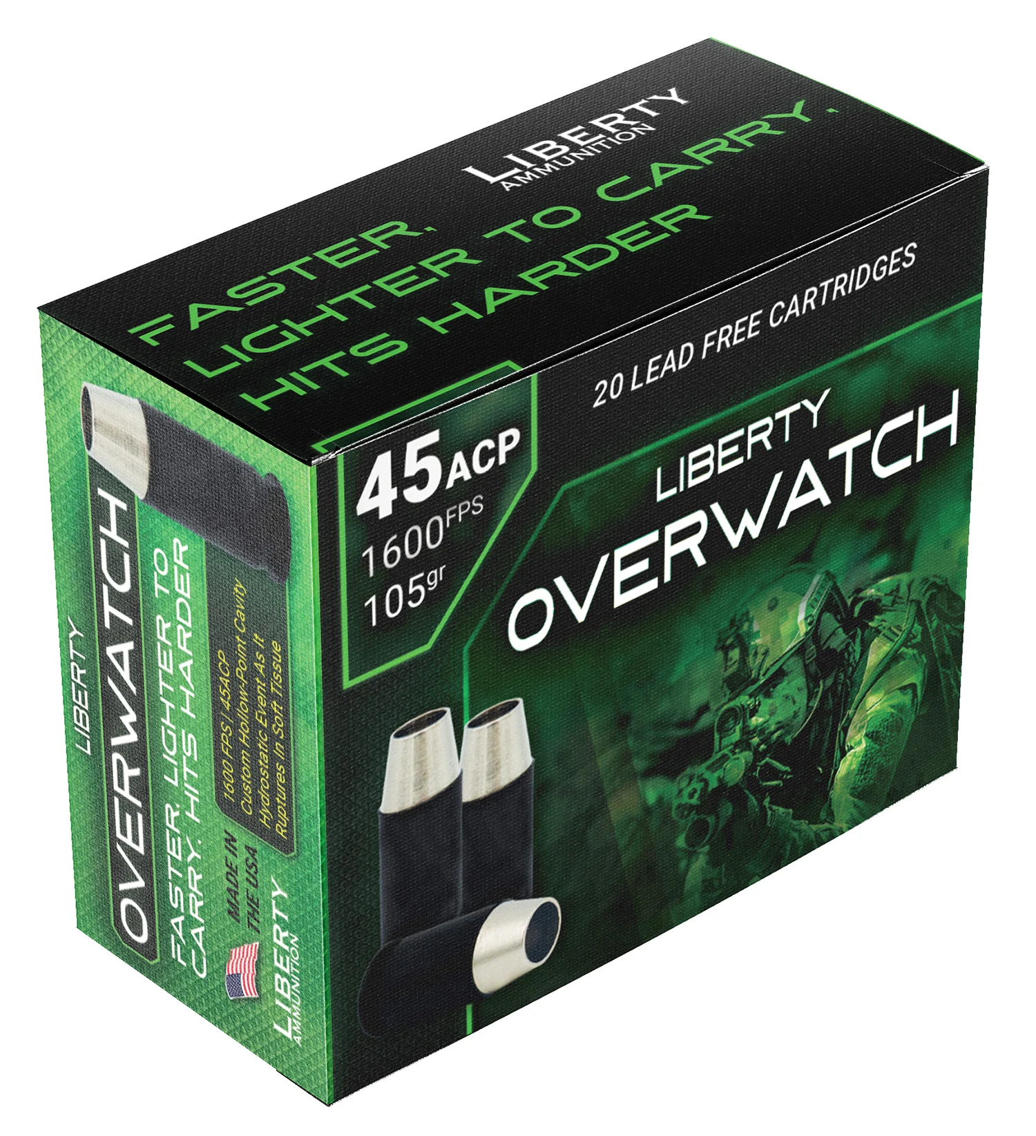 Liberty Ammunition LAOW451051600 OverWatch45 ACP 105 gr Open Cavity Design 20 Per Box/ 50 Case