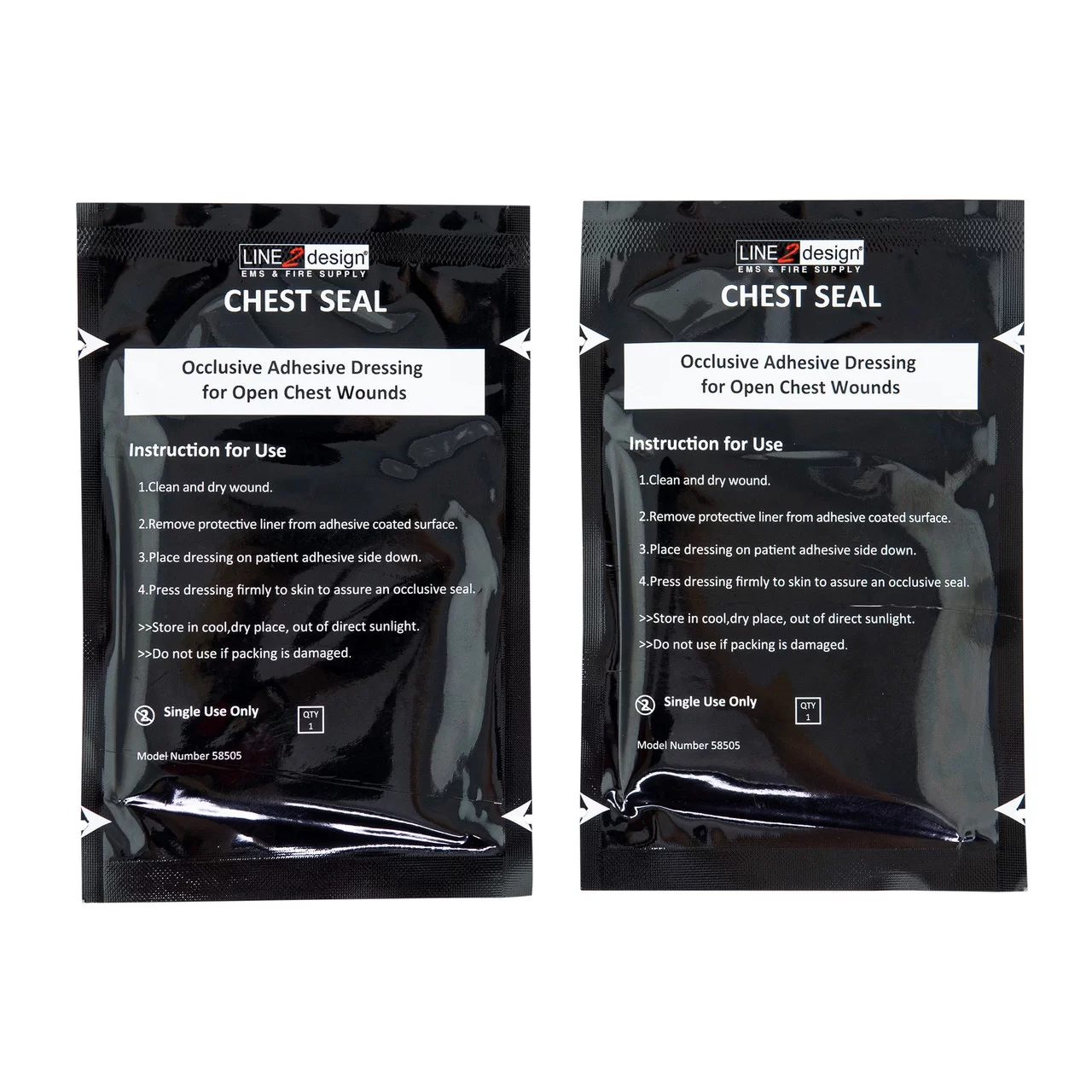 Line 2 Design Chest Seal, Occlusive Dressing, Open Chest Wound, Trauma First Aid, 2 Pack