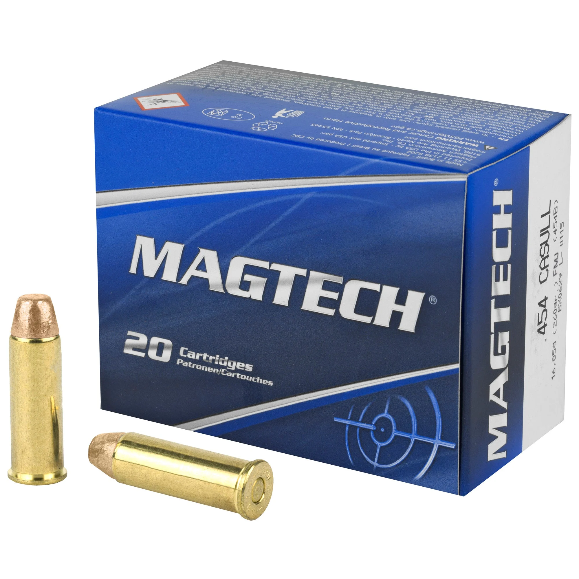 Magtech 454B Range/Training Full Metal Jacket Flat Nose FMJFN 260 Grain .454 Casull