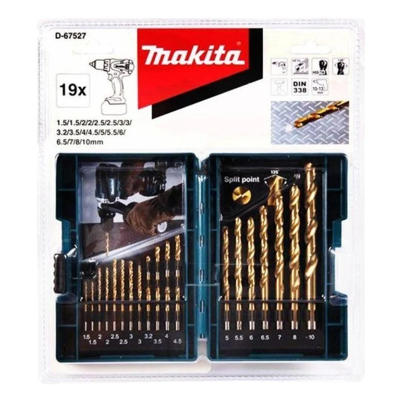 Makita D-67527 19pcs HSS-Tin Metal Drill Bit Set (1.5-10mm)