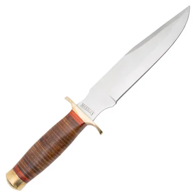 Marbles Bowie Fixed Blade Stacked Leather 9in Plain Satin Clip Point MR577