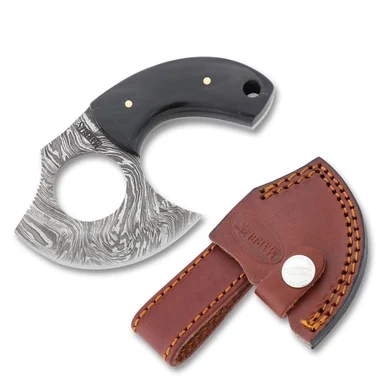 Marbles Mini Ulu 2.64in Damascus Fixed Blade Black Horn MR453