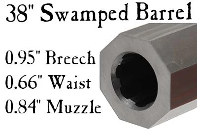 Match Quality Rifle Barrel, .36 caliber,Isaac Haines, 38" swamped, "A" profile,1-48" twist, 4.1 lb, crowned, flared tang plug,by Rice Barrel Company