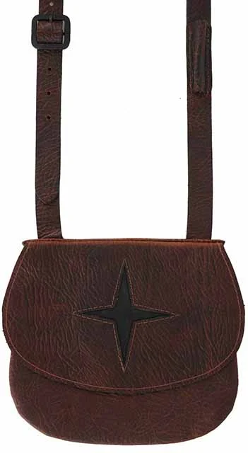 Medium Primitive Hunter's Pouch, elk tanned leather, 9" by 9",star inlay, leather strap
