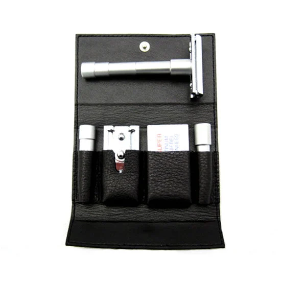 Merkur 3 Piece Travel Razor Set in Black Leather Case
