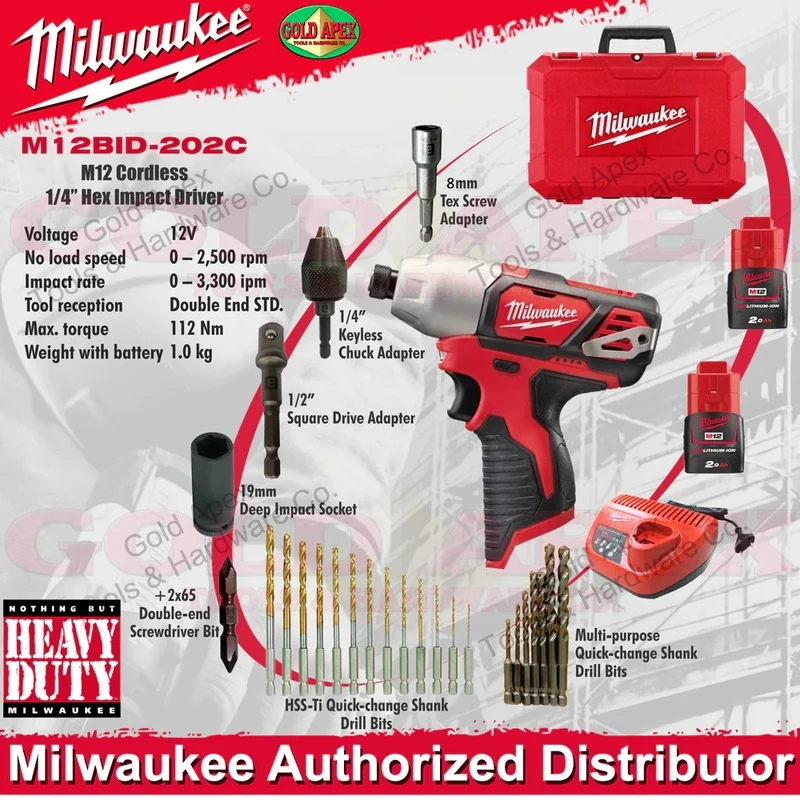 Milwaukee M12 BID-202C 1/4″ Cordless Hex Impact Driver (Promo Set)