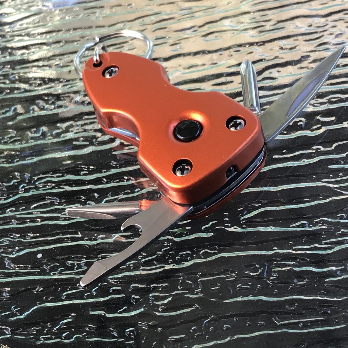 Mini Multi-Tool with Screwdriver, Bottle Opener, LED Light, & Keychain