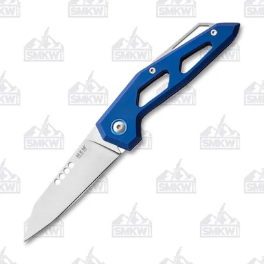 MKM Knives Edge Folding Knife Blue Aluminum 2.95in Satin Reverse Tanto MKEGABL