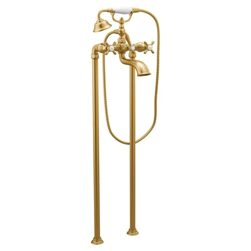 Moen Weymouth Two Handle Floor Mount Tub Filler with Hand Shower in Brushed Gold (Trim Only) | Ferguson
