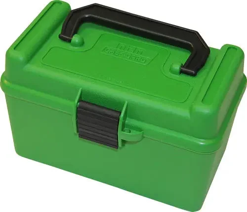 MTM DELUXE AMMO BOX 50-ROUNDS RIFLE 22-250 TO 308 GREEN