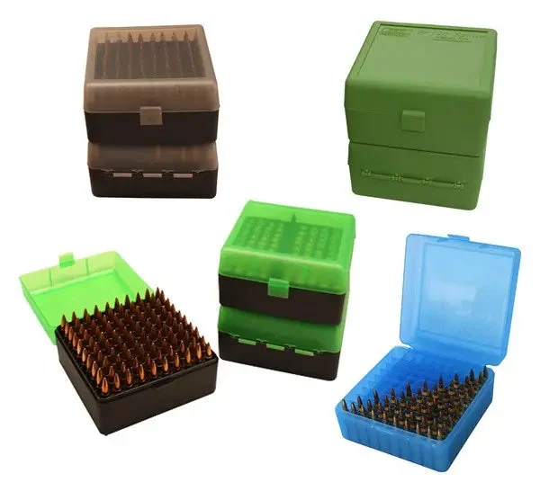 MTM DELUXE AMMO BOX RIFLE 100 ROUNDS 22-250 TO 375H&H GRN