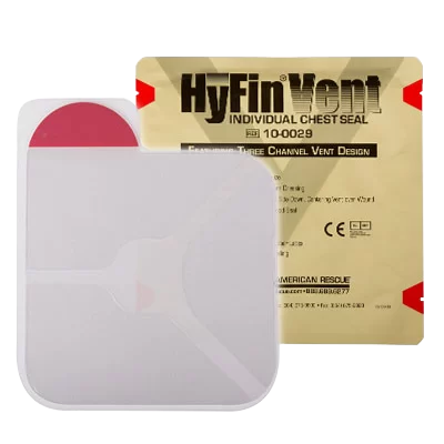 N.A. Rescue Latex Free HyFin Adhesive 6″x6″ Transparent Vented Chest Seal