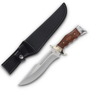 Neptune Hunting Bowie Fixed Blade Knife 8in Plain Edge Wood Handle NTHBS23