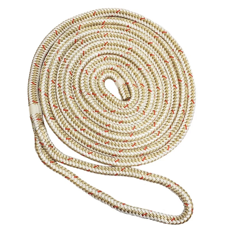 New England Ropes 3/8 Double Braid Dock Line – White/Gold w/Tracer – 25 [C5059-12-00025]