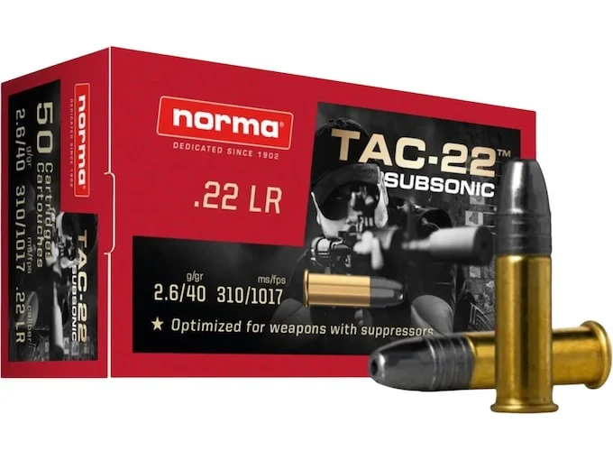 Norma TAC-22 Subsonic Ammunition 22 Long Rifle 40 Grain Lead Round Nose Box of 50