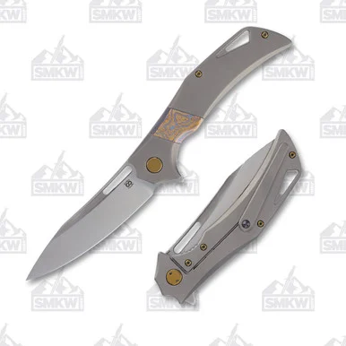Olamic Swish Slicer Folding Knife 574-S Light Blast Titanium with Fedokume Inlay S574