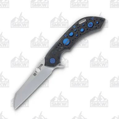 Olamic Wayfarer 247 Folding Knife T-053W Dark Matter FatCarbon/Matte Blue Titanium with Acid Rain Cutouts T053W