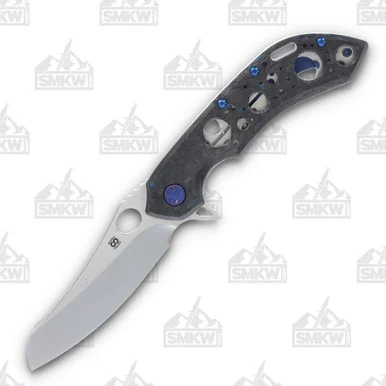 Olamic Wayfarer 247 Folding Knife T-056M Dark Matter FatCarbon/Matte Blue with Acid Rain Cutouts T056M