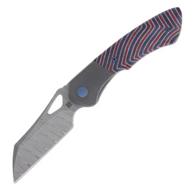 Olamic Whippersnapper BL Folding Knife Damasteel Red and Blue G-Carta Wharncliffe WSBL021/80-W