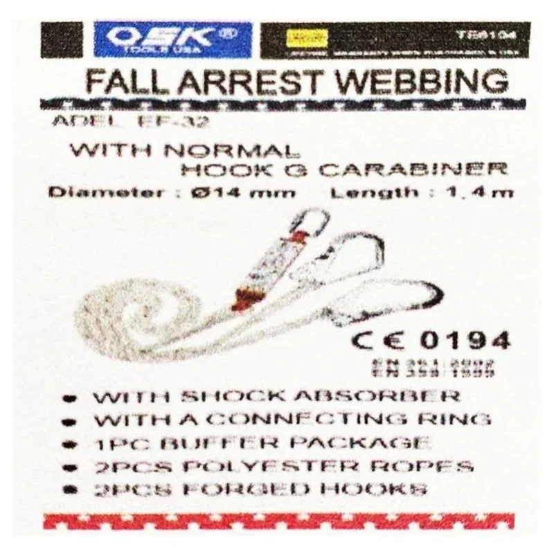 OSK TE6104 Double Lanyard with Absorber Big Hook / Fall Arrest Webbing