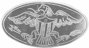 Oval Cheek Inlay, with Eagle, 2.16" by 1.17", nickel silver, 0.040" thick