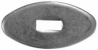 Oval Knife Guard #1, 15/16" wide by 1-7/8" long, 5/64" thick, small retangular slot 1/8" wide by 3/8" long, nickel silver