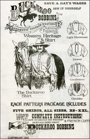 Pattern for Western Heritage Shirt,Buckaroo, Lt. Horseman, Drover, Gentleman, Gambler,sizes XS to 2X,Lcomplete instructions