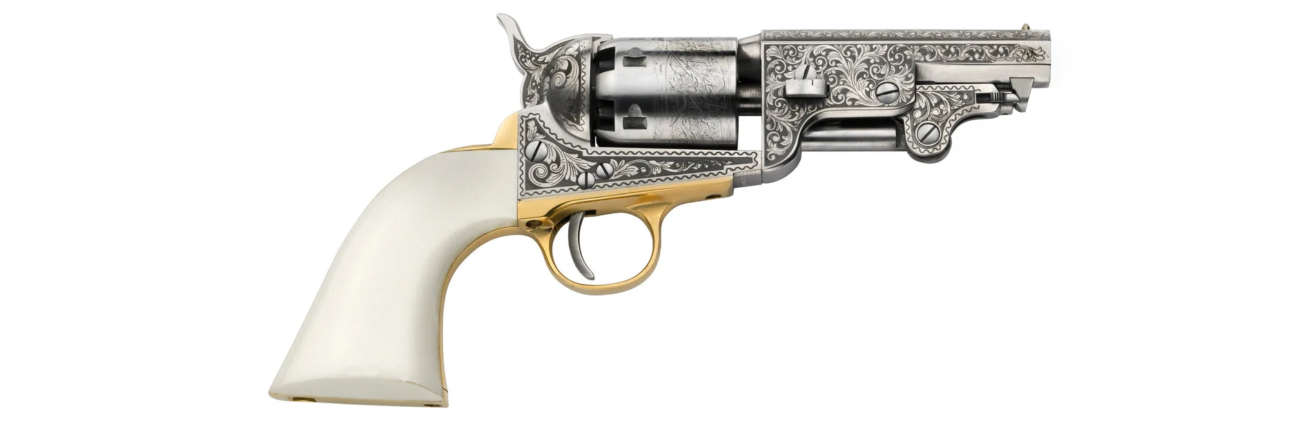 Pietta 1851 Navy Yank - .36 Caliber - Steel - Old Silver - Laser Engraved - Polymer Grip - Schaefer Model - YASBOS36/CAP/IG