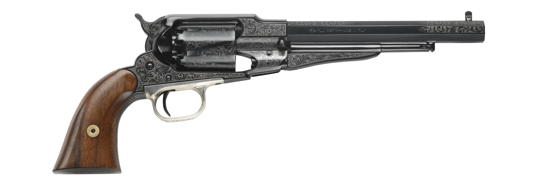 Pietta 1858 New Model Army Engraved Black Powder Revolver - Nickel Engraved - .44 Caliber - RGA44LE