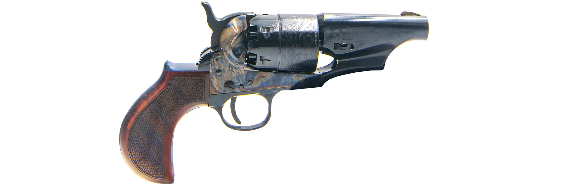 Pietta 1860 Snub Nose Army Revolver - 3" Barrel - Engraved Steel Frame - Blued - CSASNB44MTLC