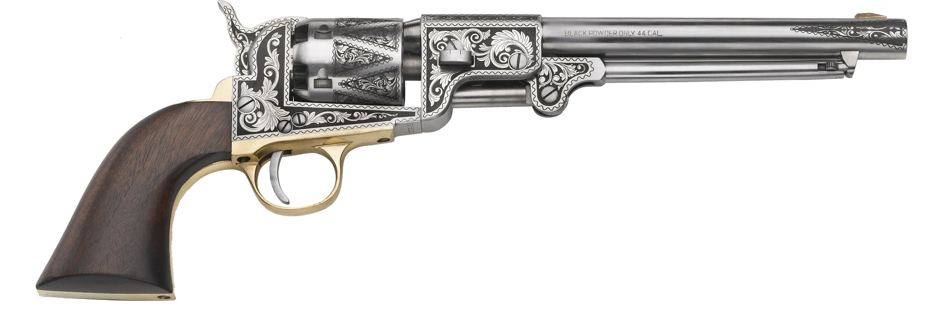 Pietta™ 1862 Dance Silver Engraved Black Powder Revolver - .44 Caliber w/ 8" Barrel - Walnut Grip - DAN44B/LE