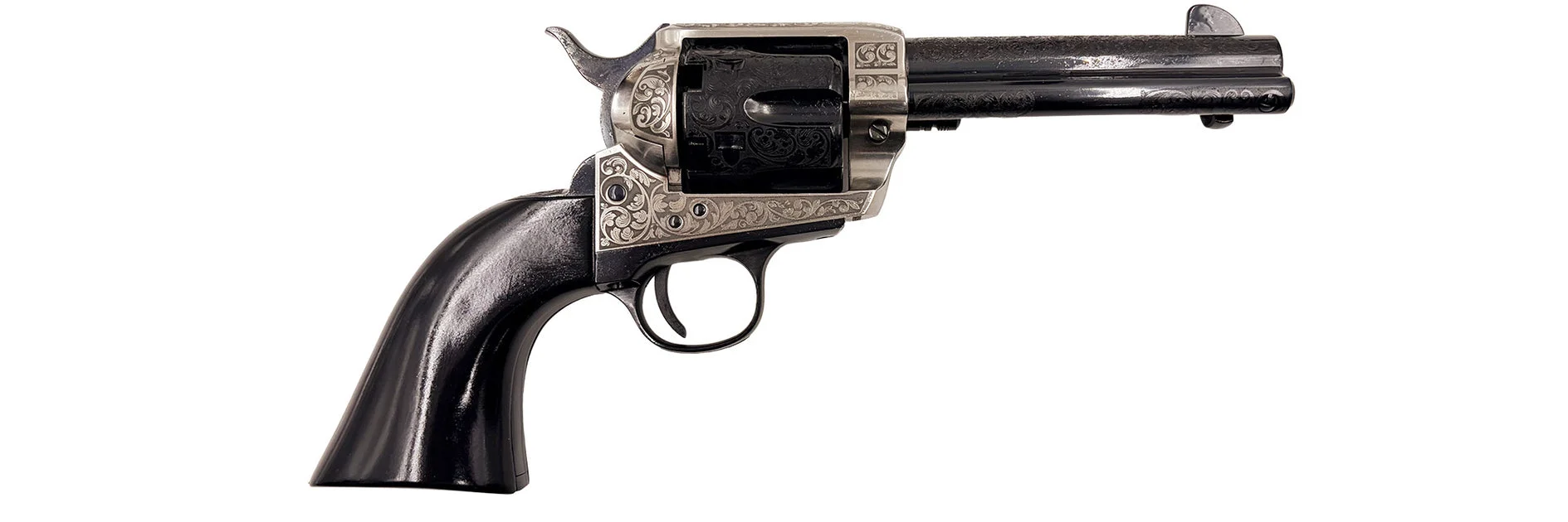 Pietta 1873 Single Action - .44 Caliber - Engraved Old Silver Finish - Black Grips - 5" Barrel - SA73-024/OSF/LE/VB