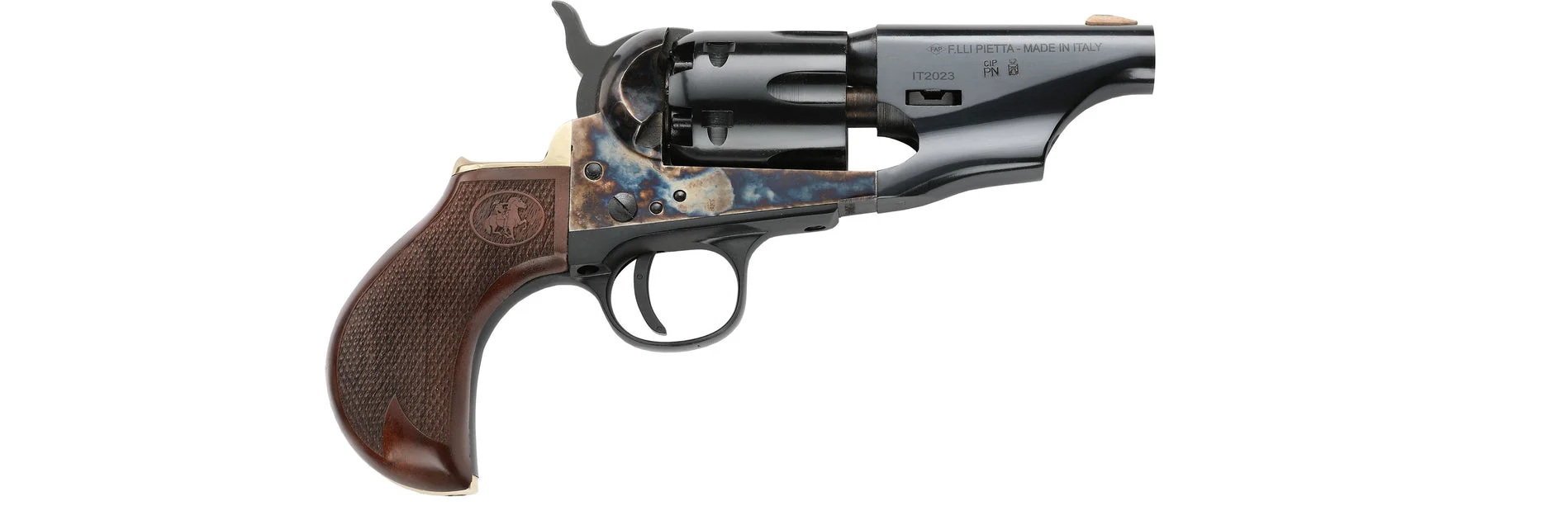 Pietta .36 Caliber 1861 Remington Snub Nose Army Revolver - 3" Barrel Steel Frame - Blued Fluted Cylinder - CPPSNB36MS/MT/BB/LC1