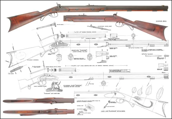 Plan Drawing,full exact size,Hawken halfstock & fullstock rifles