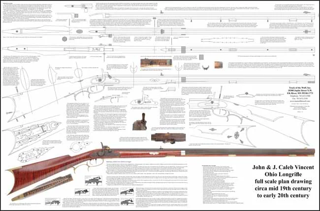 Plan drawing,full exact size,John Vincent & Son longrifle