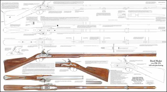 Plan drawing,full exact size, tips and hints for assembly,to build a 1706-1715 Dutch Musket
