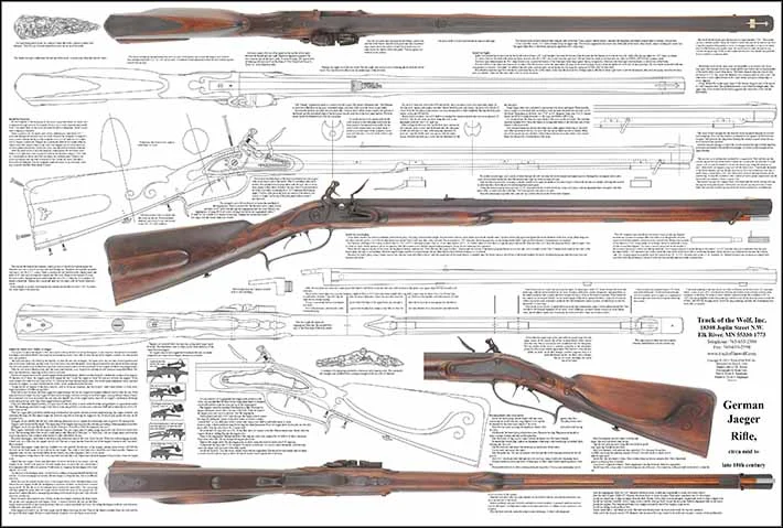 Plan drawing,full exact size, with tips for assembly,Jaeger rifle