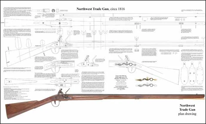 Plan drawing,full exact size, with tips for assembly,Northwest Trade Gun,circa 1816 - Barnett