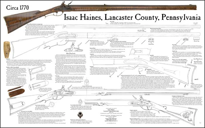 Plan Drawing,in the style of Isaac Haines,1770 era Lancaster County longrifle,full size drawing with full size color photo
