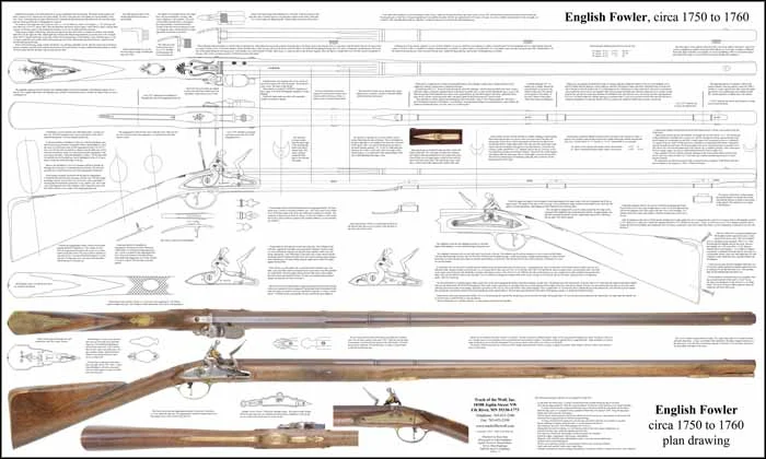 Plan drawing,full exact size, with tips for assembly,English Fowling Gun,circa 1750