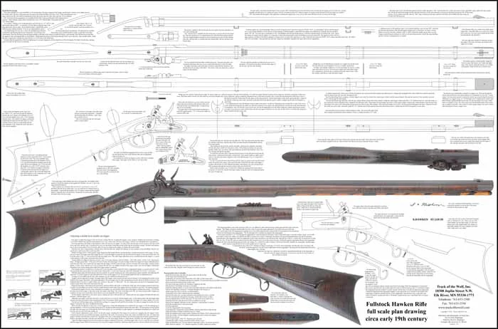 Plan Drawing,full exact size, with tips for assembly,Hawken fullstock flintlock rifle