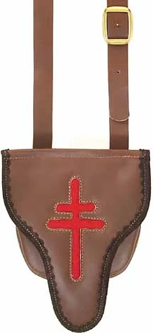 Possibles bag, fine leather, 8" by 8", red wool "Cross of Lorraine"